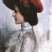 Dama su raudona skrybėle. 1908 m.