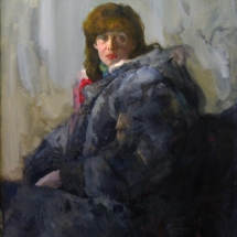 Moters su kailiniais portretas. I. Borovskis. 1986 m.