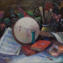 ZKM-10701; D-198 M. Šileikis „Mokslas, muzika, dailė“. Drobė, aliejus. Išm: 66,0×76,0 cm