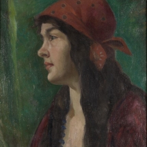 ZKM-10711; D-208 M. Šileikis „Mergaitė su raudona skarele“. Drobė, aliejus. Išm: 46,3×40,7 cm