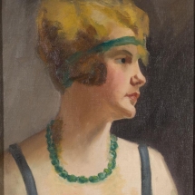 ZKM-10713; D-210 M. Šileikis „Blondinė su žaliais karoliais“. Drobė, aliejus. Išm: 45,5×35,2 cm